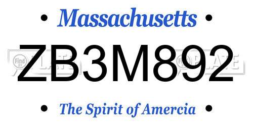 ZB3M892 Massachusetts License Plate