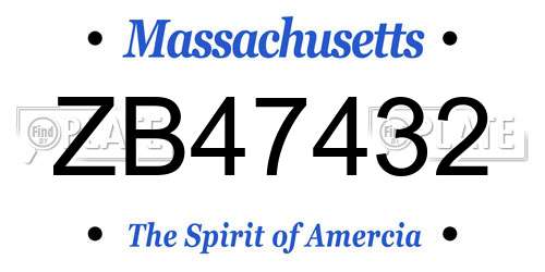 ZB47432 Massachusetts License Plate
