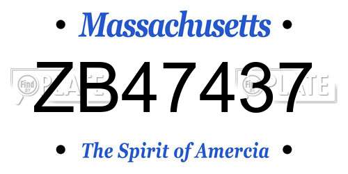 ZB47437 Massachusetts License Plate