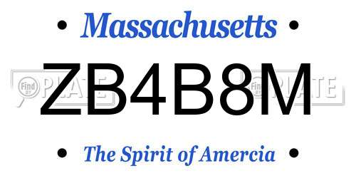 ZB4B8M Massachusetts License Plate