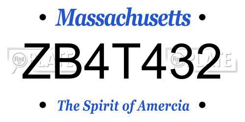 ZB4T432 Massachusetts License Plate