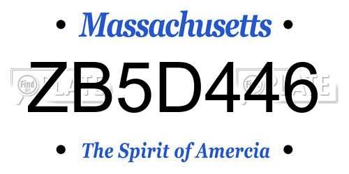 ZB5D446 Massachusetts License Plate