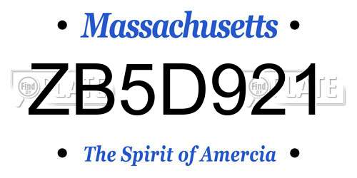 ZB5D921 Massachusetts License Plate