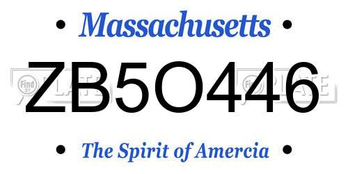 ZB5O446 Massachusetts License Plate
