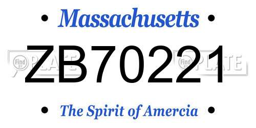 ZB70221 Massachusetts License Plate
