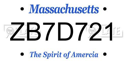 ZB7D721 Massachusetts License Plate