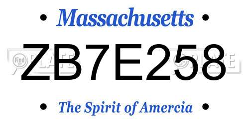 ZB7E258 Massachusetts License Plate