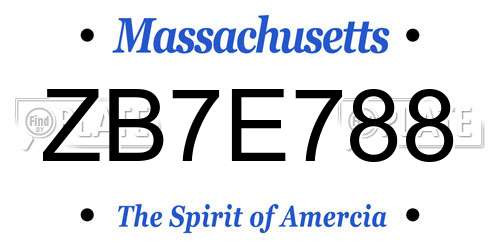 ZB7E788 Massachusetts License Plate