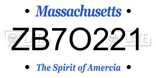 ZB7O221 Massachusetts License Plate