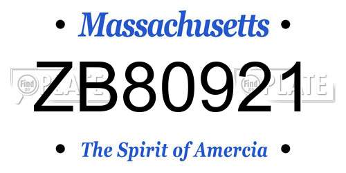 ZB80921 Massachusetts License Plate