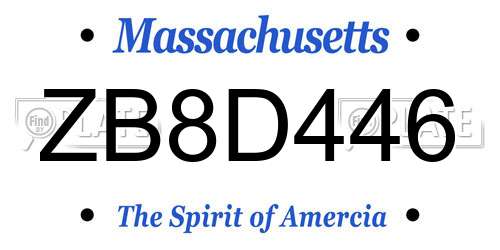 ZB8D446 Massachusetts License Plate