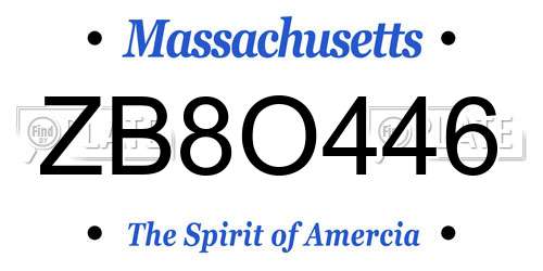 ZB8O446 Massachusetts License Plate