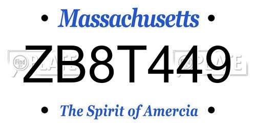 ZB8T449 Massachusetts License Plate