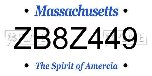 ZB8Z449 Massachusetts License Plate