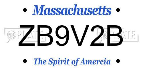 ZB9V2B Massachusetts License Plate