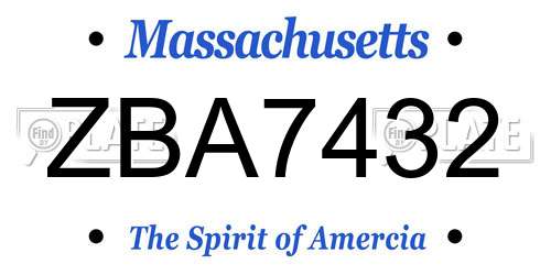 ZBA7432 Massachusetts License Plate