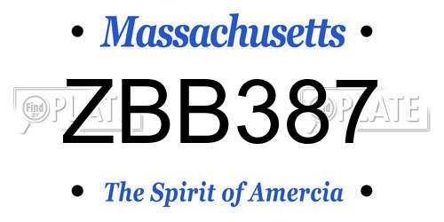 ZBB387 Massachusetts License Plate