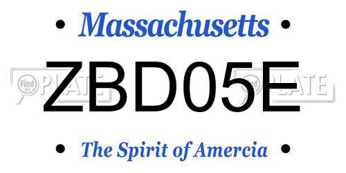 ZBD05E Massachusetts License Plate