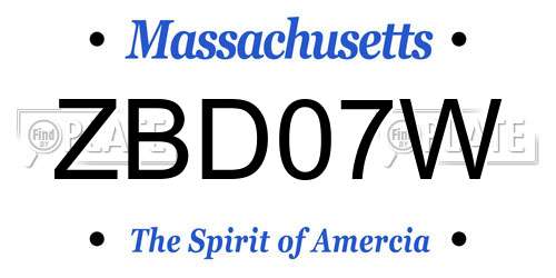 ZBD07W Massachusetts License Plate