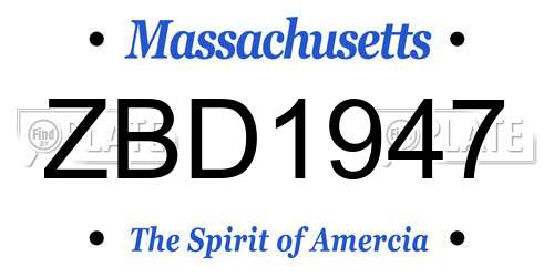 ZBD1947 Massachusetts License Plate