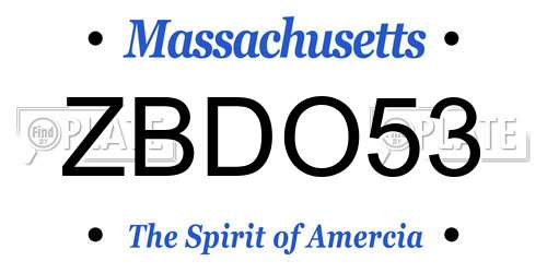 ZBDO53 Massachusetts License Plate