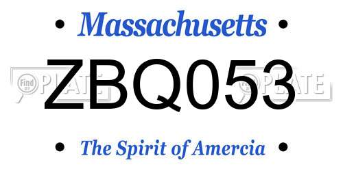 ZBQ053 Massachusetts License Plate