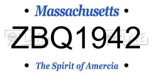 ZBQ1942 Massachusetts License Plate