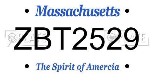 ZBT2529 Massachusetts License Plate
