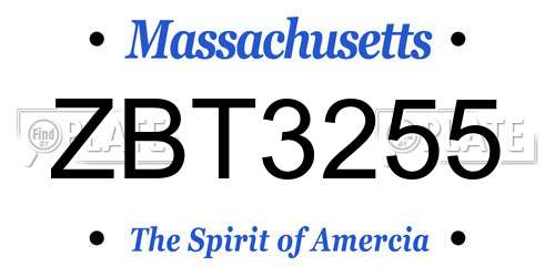 ZBT3255 Massachusetts License Plate