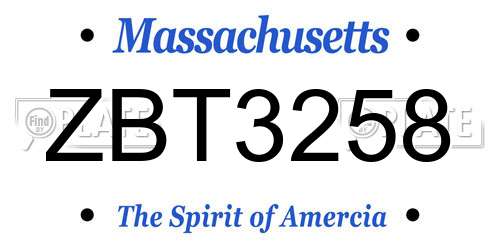 ZBT3258 Massachusetts License Plate