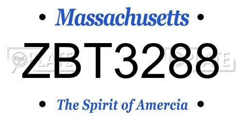 ZBT3288 Massachusetts License Plate