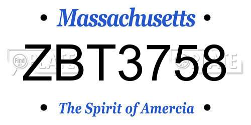 ZBT3758 Massachusetts License Plate