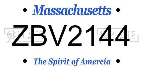 ZBV2144 Massachusetts License Plate