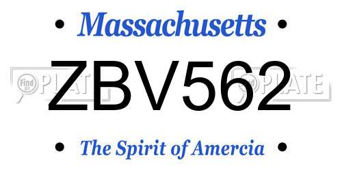 ZBV562 Massachusetts License Plate