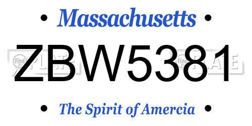 ZBW5381 Massachusetts License Plate