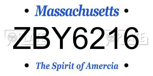 ZBY6216 Massachusetts License Plate