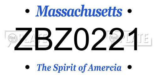 ZBZ0221 Massachusetts License Plate
