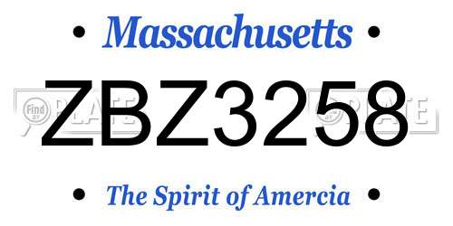 ZBZ3258 Massachusetts License Plate