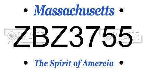 ZBZ3755 Massachusetts License Plate