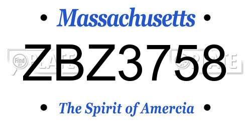 ZBZ3758 Massachusetts License Plate