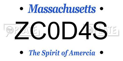 ZC0D4S Massachusetts License Plate