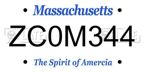 ZC0M344 Massachusetts License Plate
