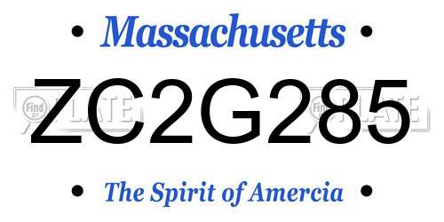 ZC2G285 Massachusetts License Plate