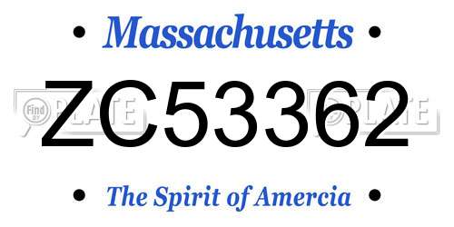 ZC53362 Massachusetts License Plate