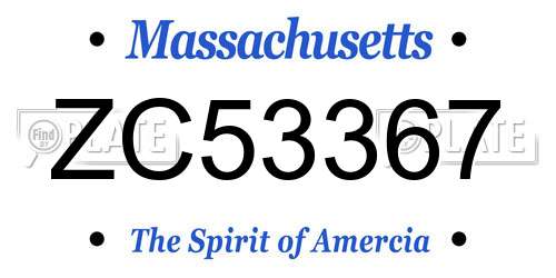ZC53367 Massachusetts License Plate
