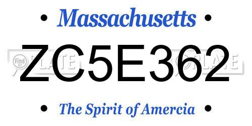 ZC5E362 Massachusetts License Plate