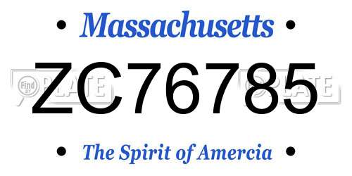 ZC76785 Massachusetts License Plate