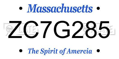 ZC7G285 Massachusetts License Plate