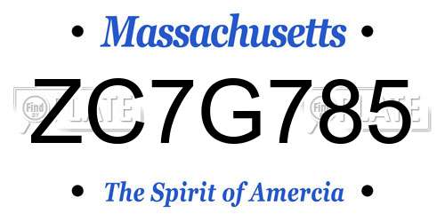 ZC7G785 Massachusetts License Plate