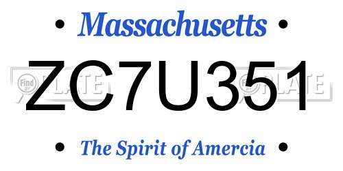 ZC7U351 Massachusetts License Plate